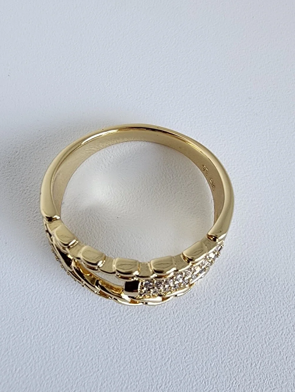 Gold-Tone Chain Link Ring with Pavé Accents